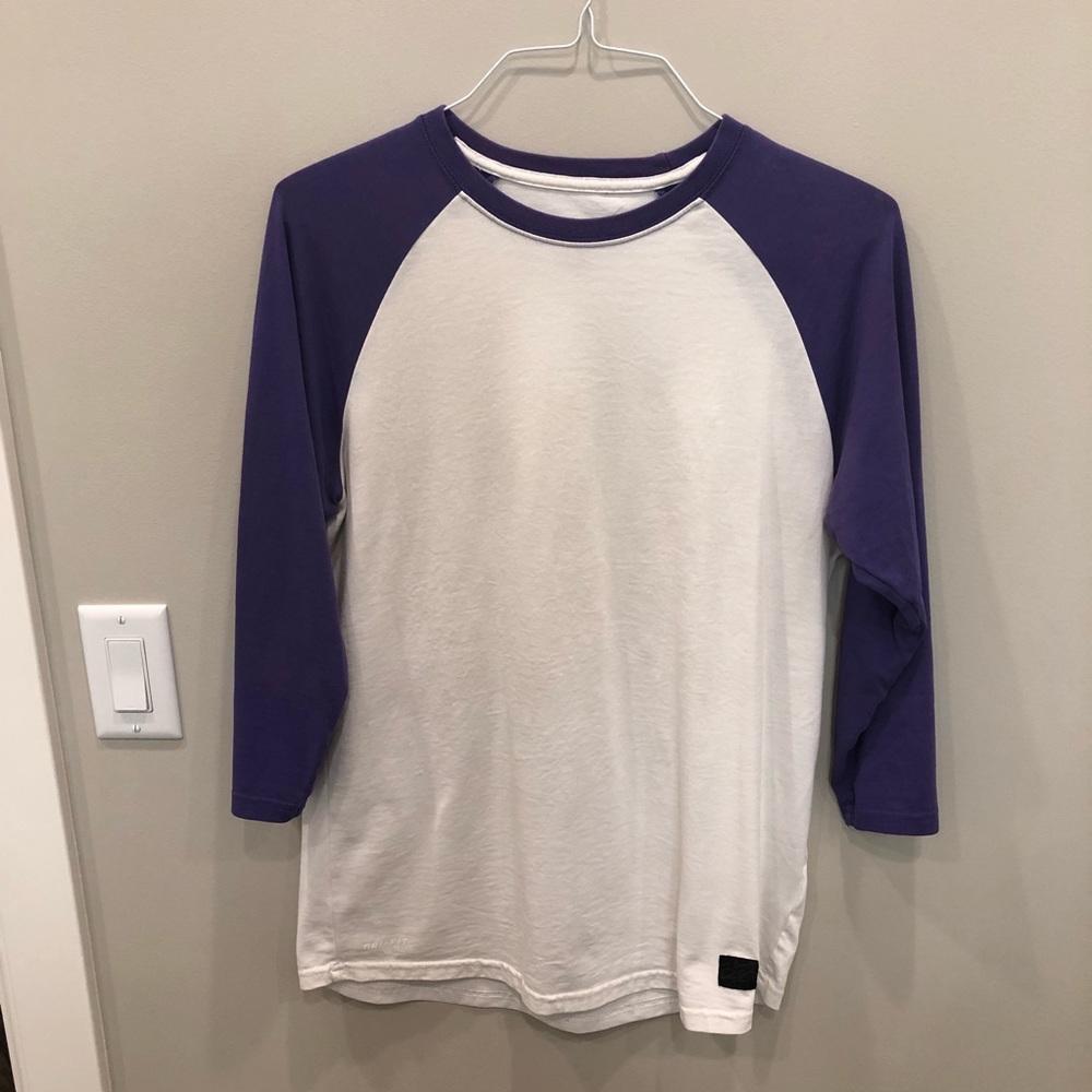 3/4 sleeve White and purple shirt